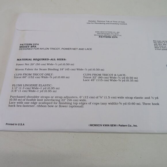 Kwik Sew 2374 sewing pattern size 42 to 47 C-DDD bra UNCUT - Picture 4 of 6